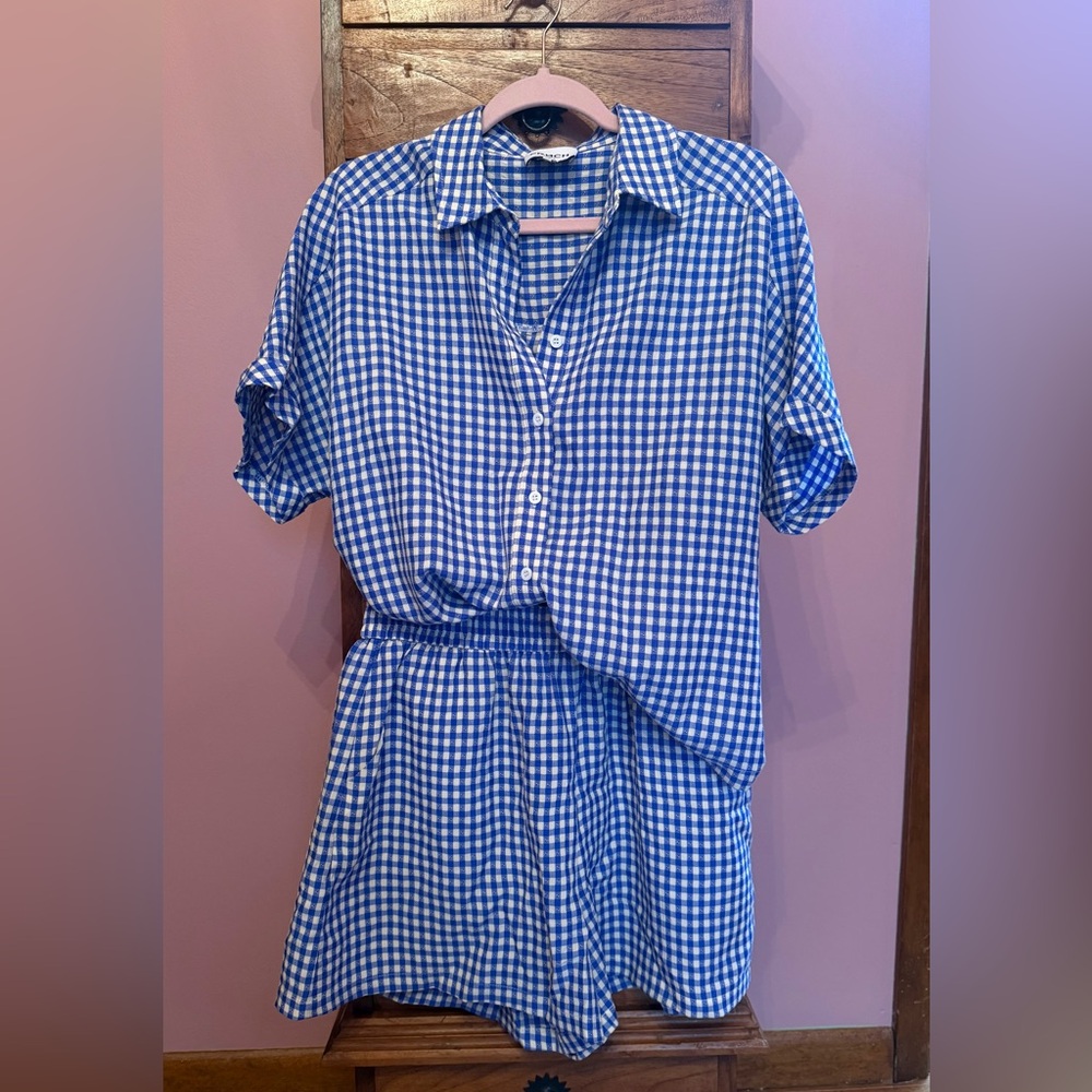 FRNCH Blue Gingham Women's Shorts Set